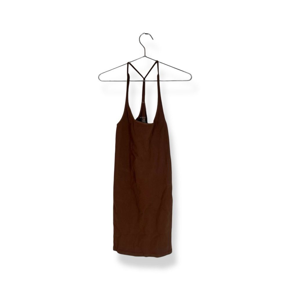 Free People Chocolate Brown Strappy Racerback Ribbed Knit Long Line Tank Top - Picture 2 of 4